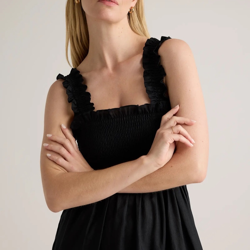 100% European Linen Smocked Midi Dress - Picture 5 of 8